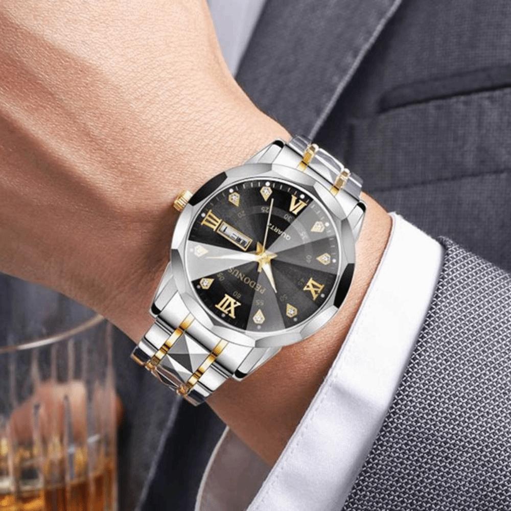 Steel Strap Double Calendar Waterproof Waterproof Casual Round Dial  Daily Use