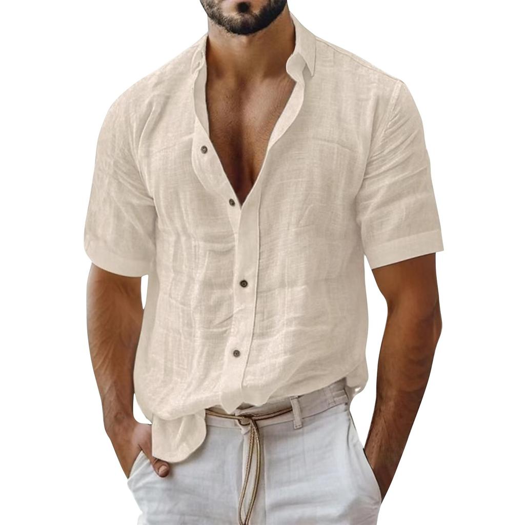 Men's Summer Solid Color Lapel Short-sleeved Shirt Men's Casual Fashion Short-sleeved Shirt