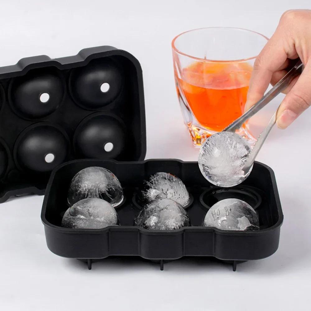 Ice Cube Tray with Lid Food Grade Silicone Large Ice Cube Mold 4/6/8 Grids Ice Ball Maker Ice Cube Tray for Kitchen Iced Coffee