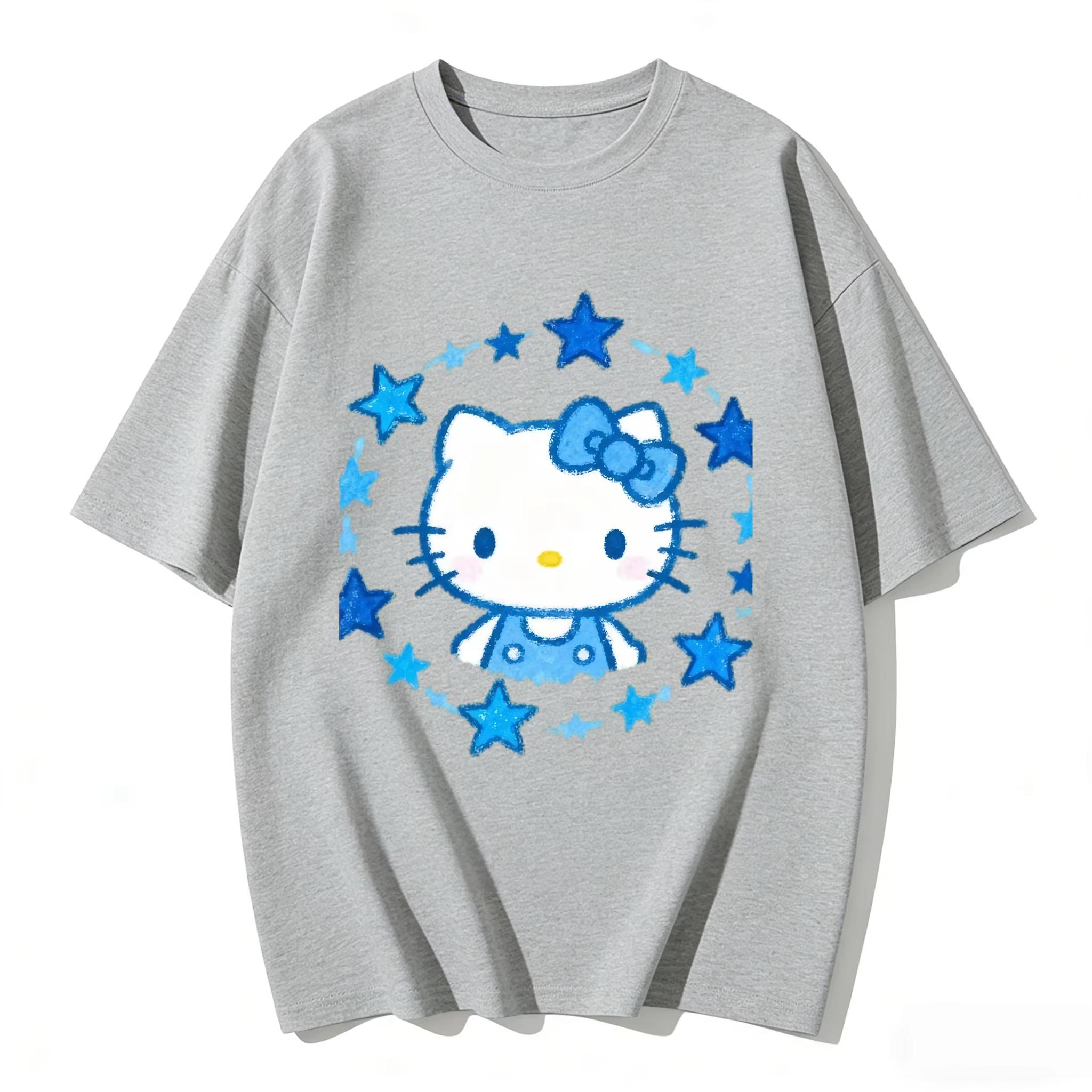 

2026 new Summer Cute HelloKitty TShirts Soft Cotton Short Sleeve Tees for Parents Kids Breathable Casual Daily Outfit Tops S