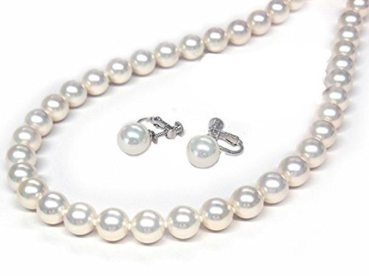 

[Your and My Jewelry Box] Pearl Necklace, Akoya Pearl Necklace & Earring Set White Color 9mm 45cm Earrings Made in Japan [Gift Wrapped]