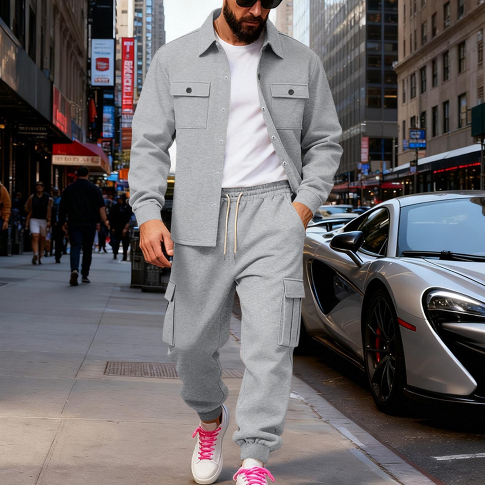 

Однотонный Повседневный Свободный Мужской Спортивный Костюм из Вельвета Плюс для Работы на Открытом Воздухе L