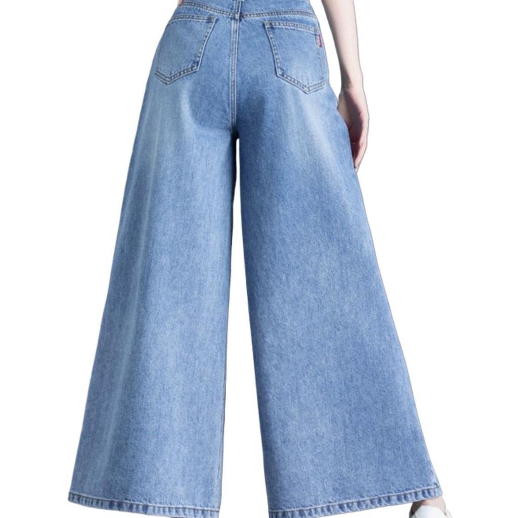 Women's Light Wash Wide-Leg Denim Pants - Spring/Summer 2026, Nine-Tenths Length, Loose Fit