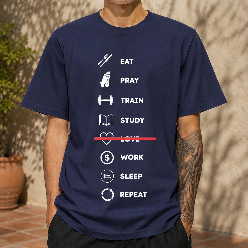 2026 New Cotton Tshirt Eat Pray Workout Study No Love Work Sleep Repeat Fun Print Crew Neck Short Sleeve Casual Top