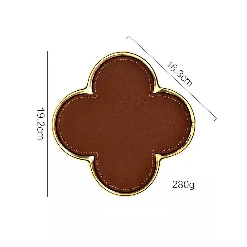 AhunderJiaz Light Luxury Ceramic Leather Storage Tray Desktop Jewelry Clover Display Tray Living Room Home Decoration
