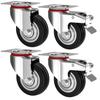 Swivel casters 75mm metal rubber wheels set of 4 for trolleys with brake