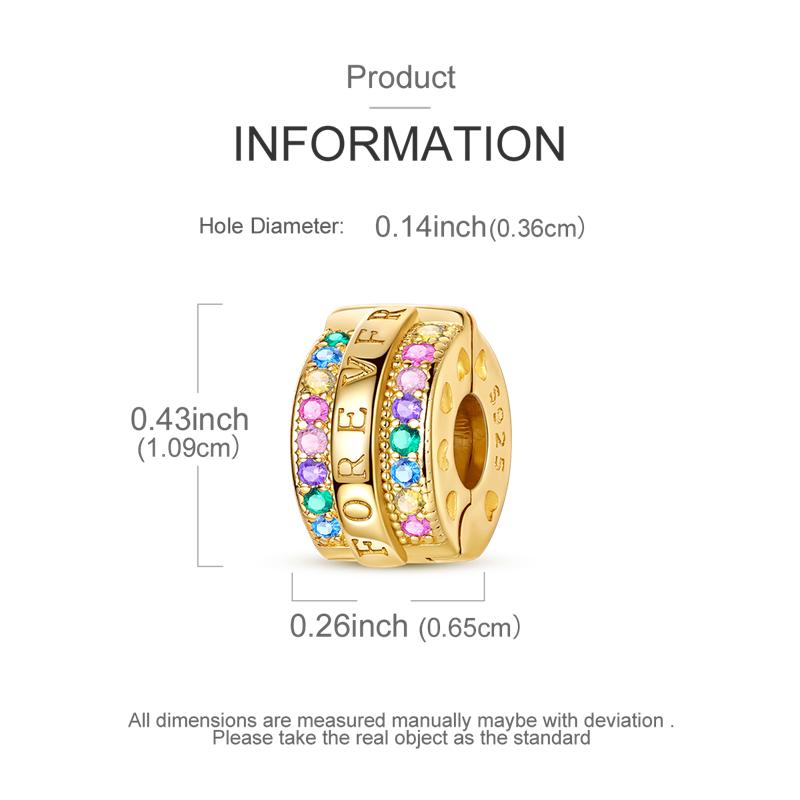 Bead Original 925 Sterling Silver Inlaid Zirconium Golden Clip Charms Beads  Fit Original Bangle Bracelet Jewelry Clip