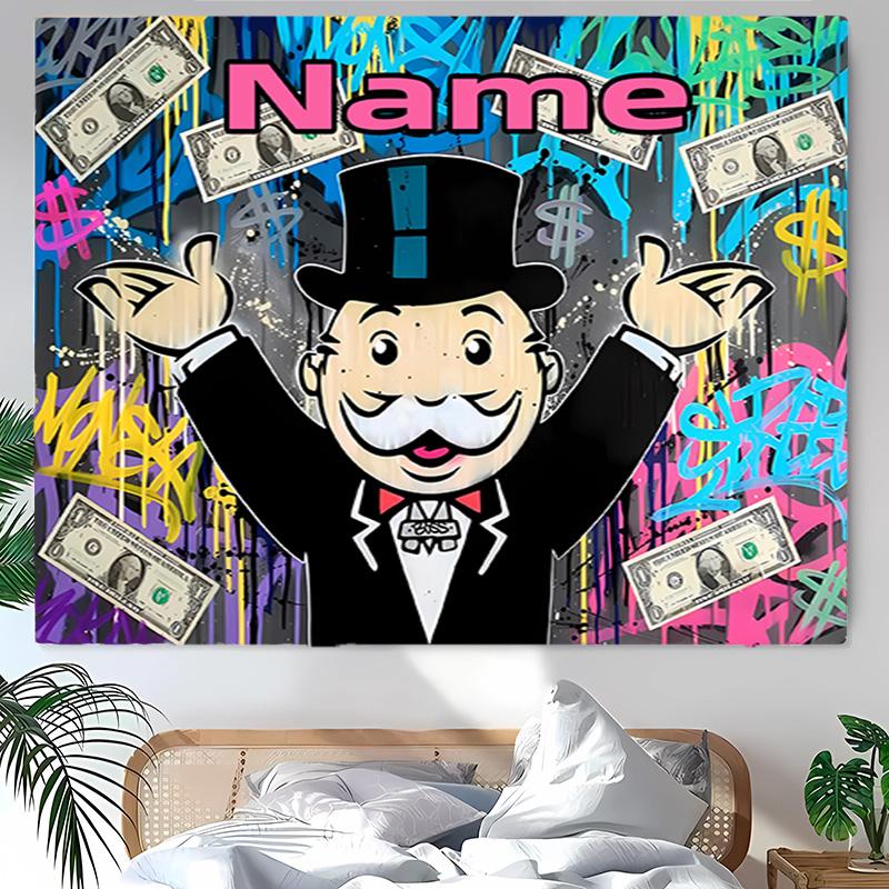 Personalized Mr. Monopoly Background Tapestry,Custom Name Birthday Party,Multifunctional Wall Decoration for Home Decor,Various Occasions