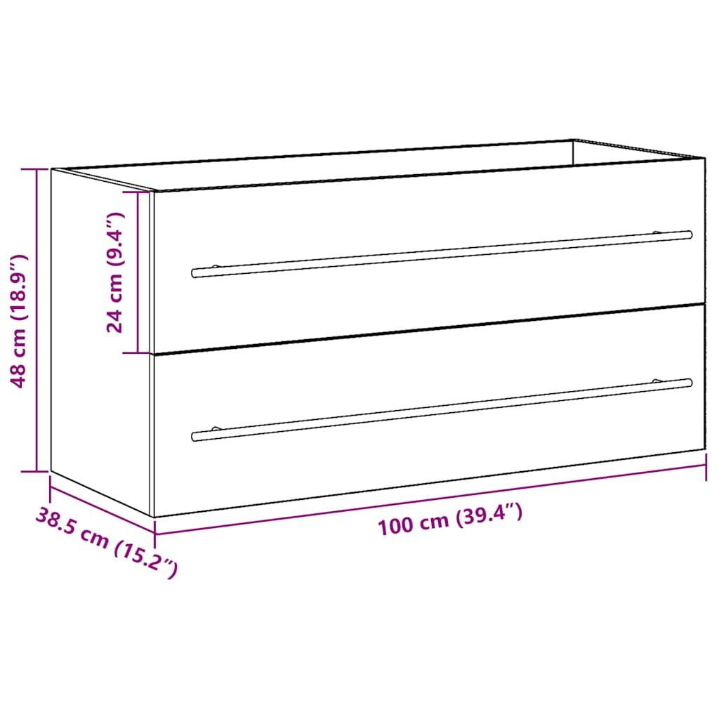 Bathroom Vanity Unit Black Oak Effect 100 X 38.5 X 48 Cm