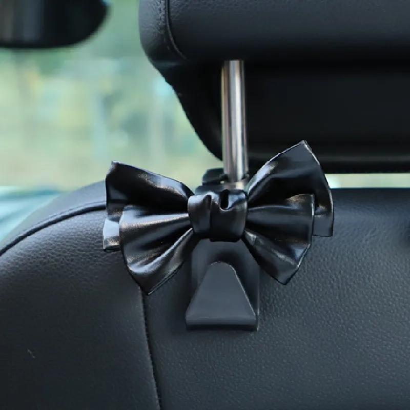 Car Seat Back Hook Bowknot Storage Hook PU Leather Fashion Bag Purse Holder Universal Auto Fastener Clips for Car Accessories