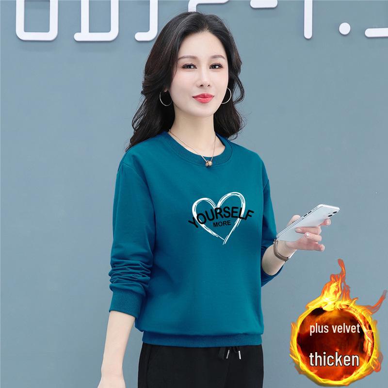 Women's Black Plus Velvet Sweatshirt: New Loose Fit for Autumn & Winter