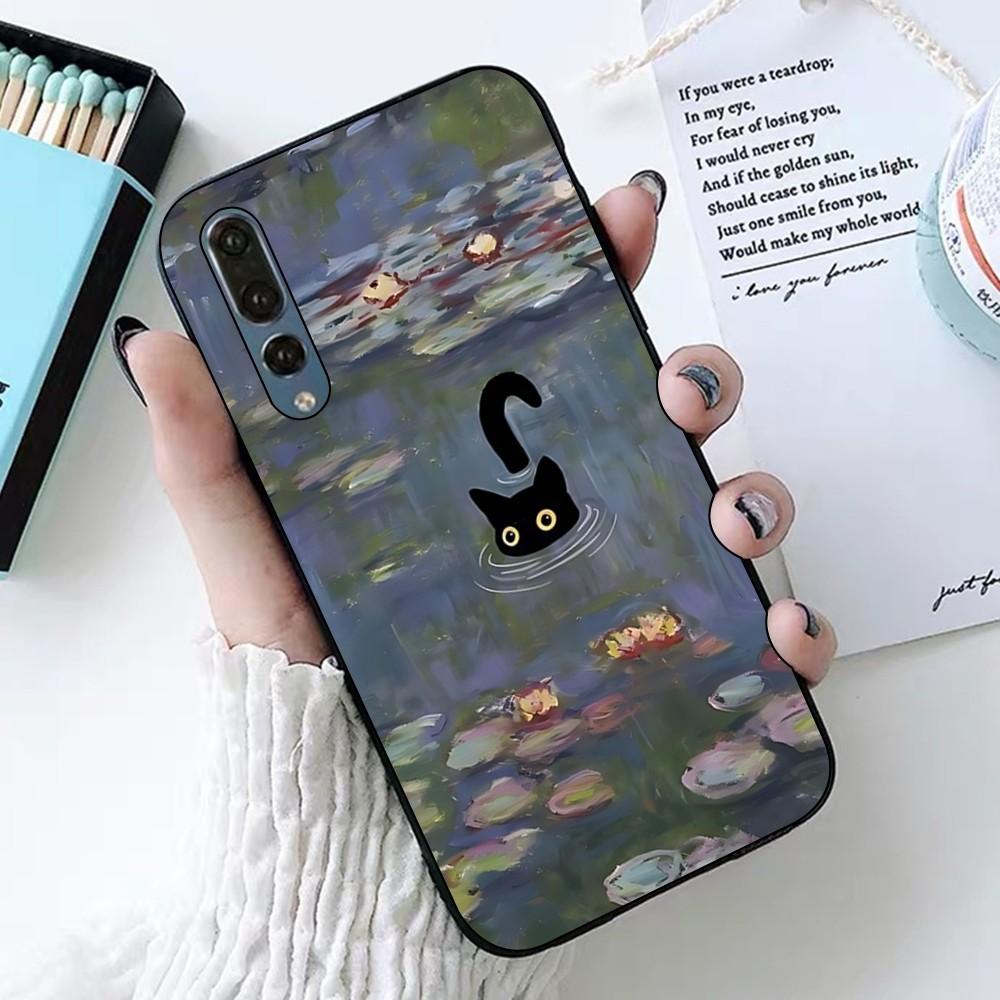 

Funny Art Matisse Monet Black Cat Phone Case For Huawei P 8 9 10 20 30 40 50 Pro Lite Psmart Honor 10 Lite 70 Mate 20lite Huawei P30
