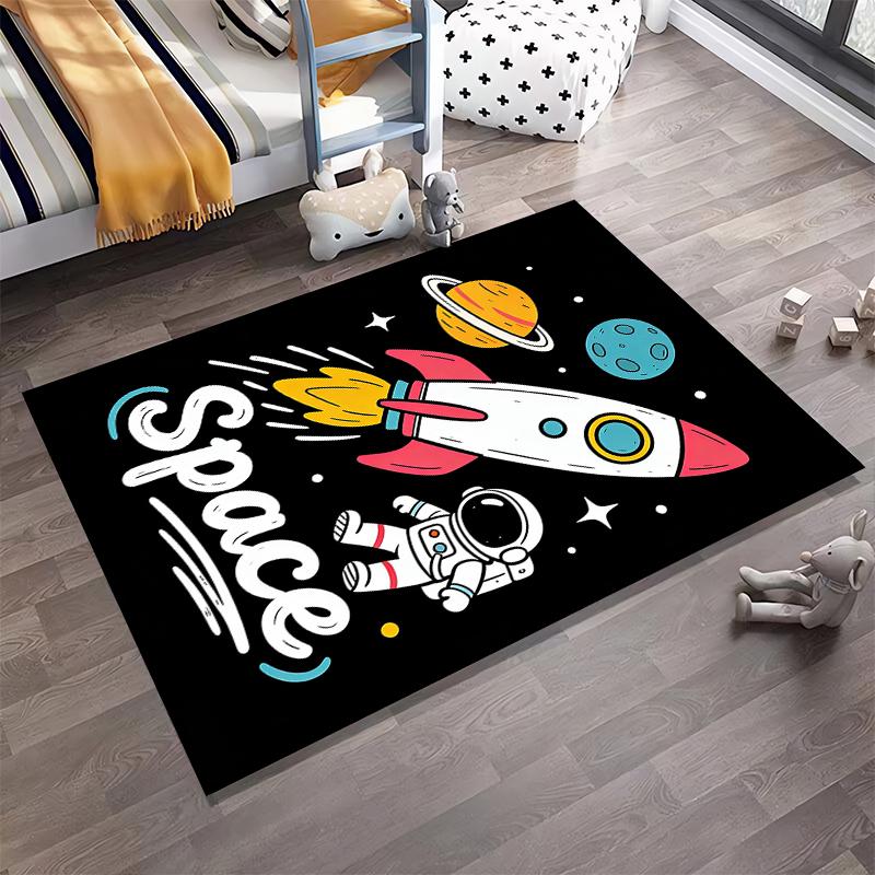 Cartoon Astronaut and Rocket Space-Themed Carpet for Kids Room Suitable for use as an anti-slip for living room bedroom sofas