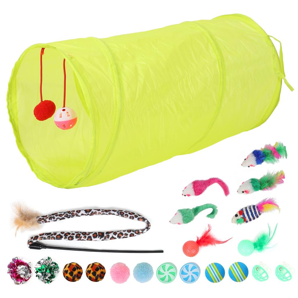 Cat Feather Toy Set Interactive Cat Toy Kitten Toy Assortments Includes Tunnel Cat Stick Balls Bells and Mice