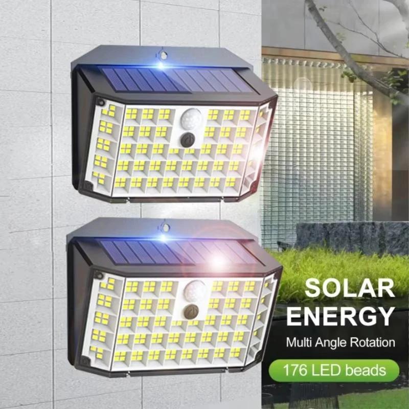 Solar Wall Lamp LED 3 Modes Wall Lamp IP65 Waterproof Powered Sunlight Solar Motion Sensor Flood Light for Outdoor Yard Garden