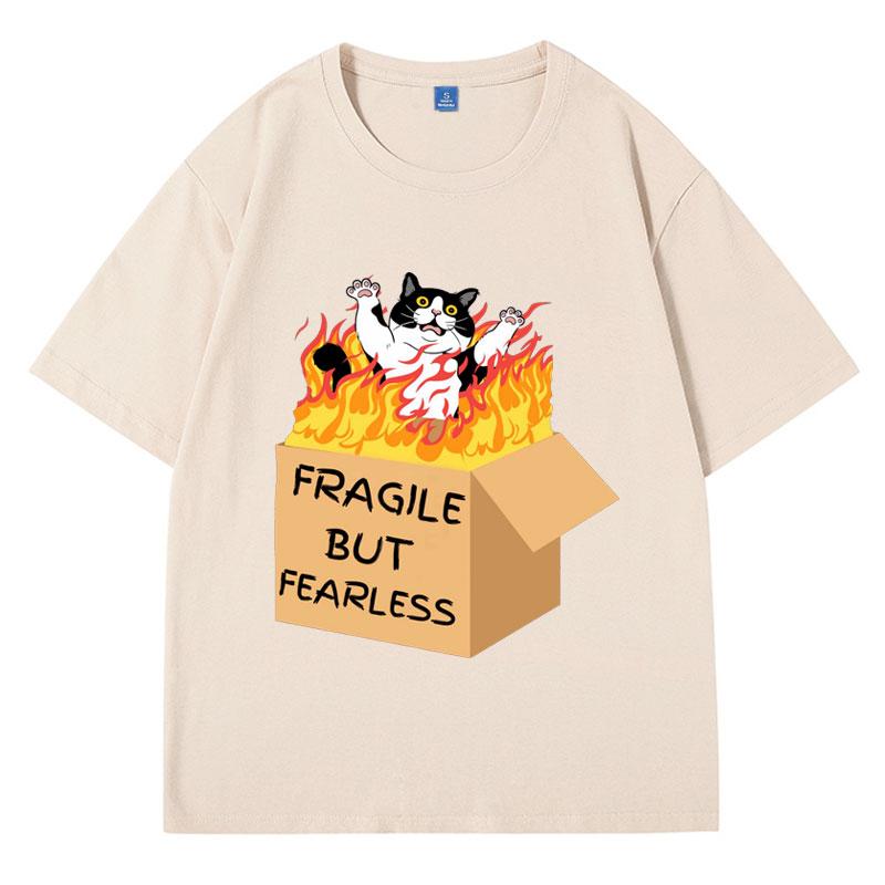 

Хрупкий, но бесстрашный забавный мем с котом футболка мужская женская милая мультяшная удобная футболка с коротким рукавом модные футболки оверсайз XXXL хаки