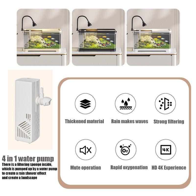 360° HD Aquarium Fish Tank Household Landscape Design Lazy Fish Tank Set Desktop Fish Aquarium Filter