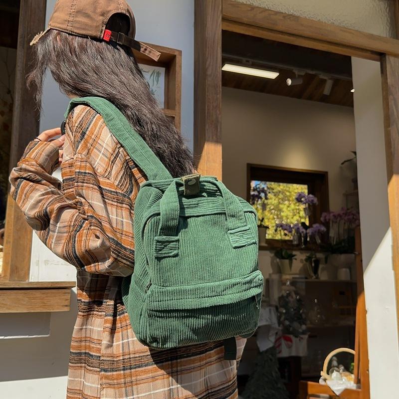 Women's Small Bag Japanese Solid Color Corduroy Schoolbag Female Student Backpack