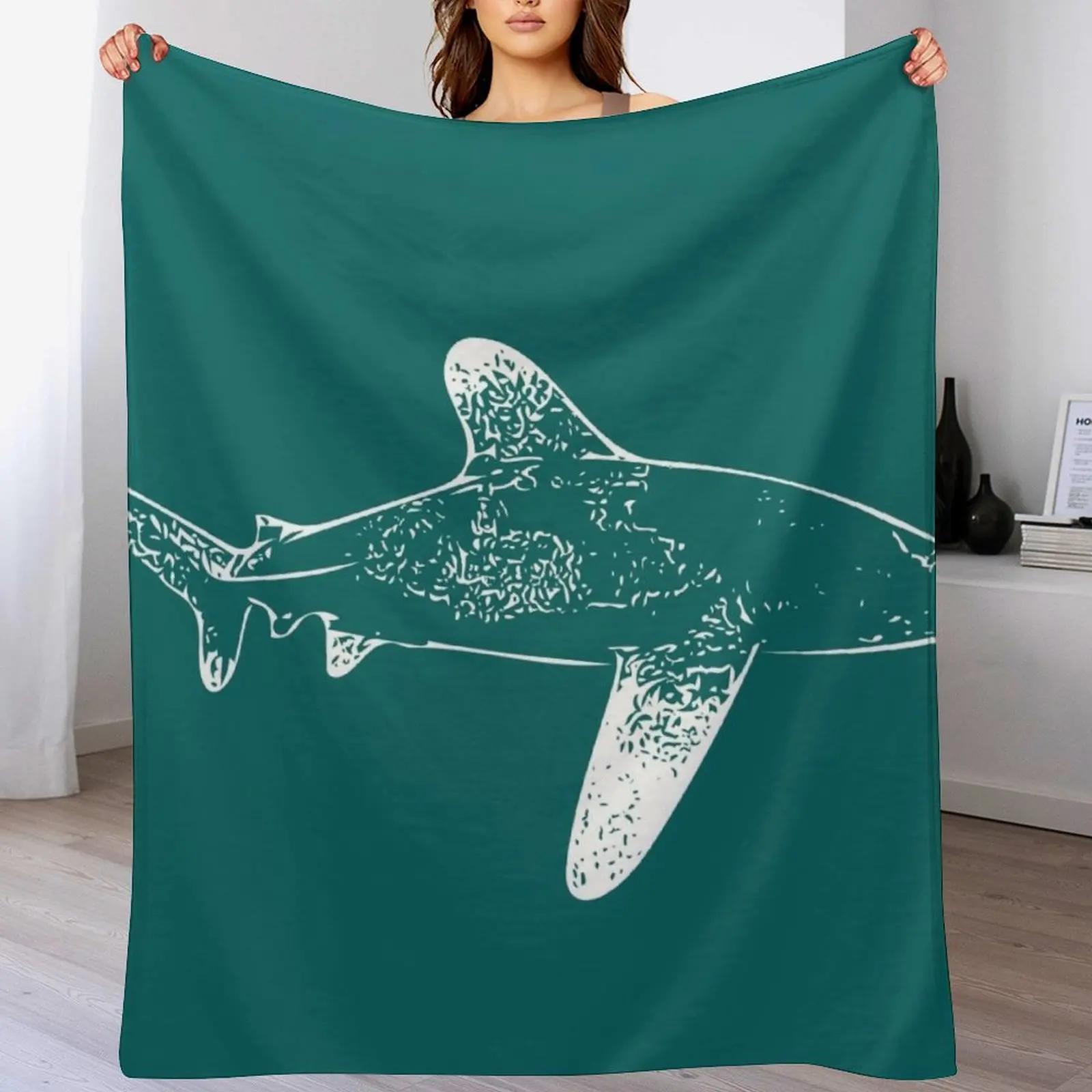 New Oceanic Whitetip Shark White Print Throw Blanket Cozy Throw Blanket for Bed Sofa Chair 102x76cm(40x30in)