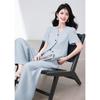 Completo da donna in misto lino con scollo a V