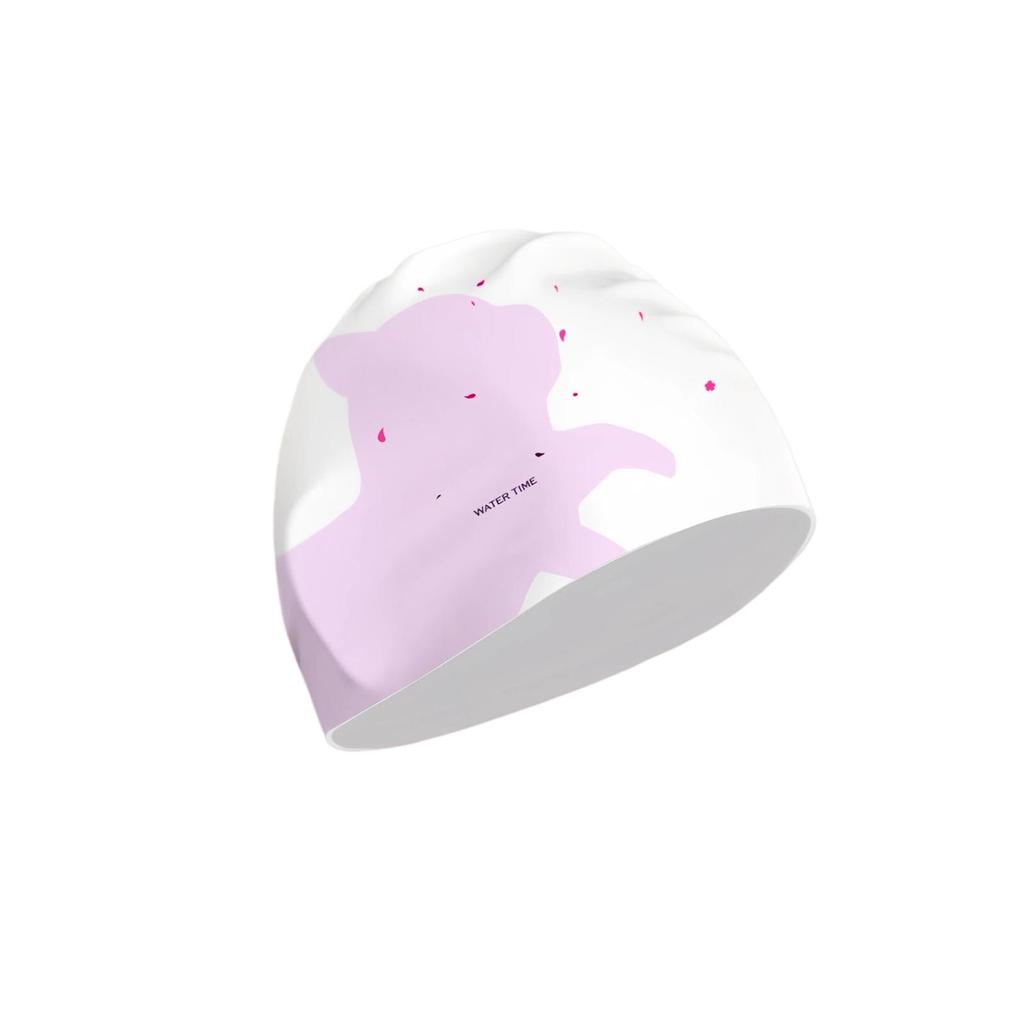 WATERTIME Silicone Swimming Cap, Waterproof, for Long Hair, Large Size, Ear Protection, Cat Pattern