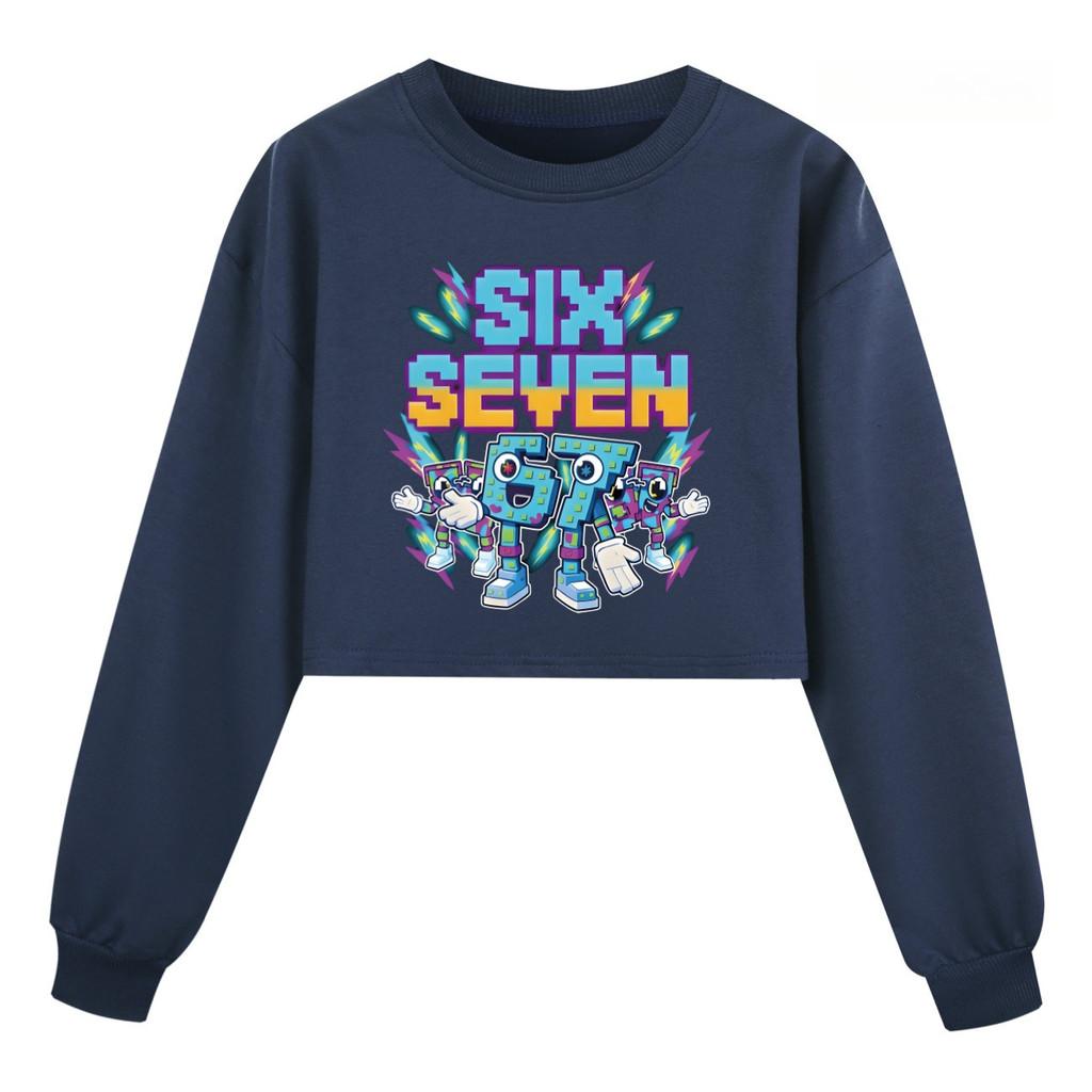 5220 Kinder Mädchen Steal a Brainrot 67 Six Seven Bedruckt Lässig Lange Ärmel Rundhals Sweatshirt Top