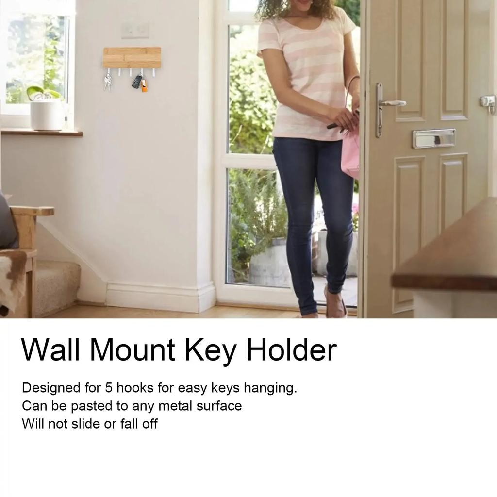 Entrance Hall Wall-mounted Key Rack Without Punching Hook Multi-functional Wooden Debris Storage Rack Behind The Door