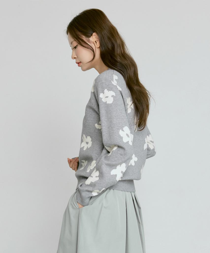 210EDIT Unisex Flower Jacquard Round Knit [Melan Grey]_Zg1Sw021