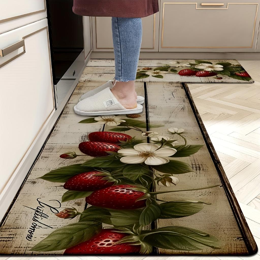 1Pcs Anti Fatigue Kitchen Rug  Strawberry Waterproof Non-Slip Thick Cushioned Kitchen Mat Heavy Duty Comfort Standing Mat for Kitchen
