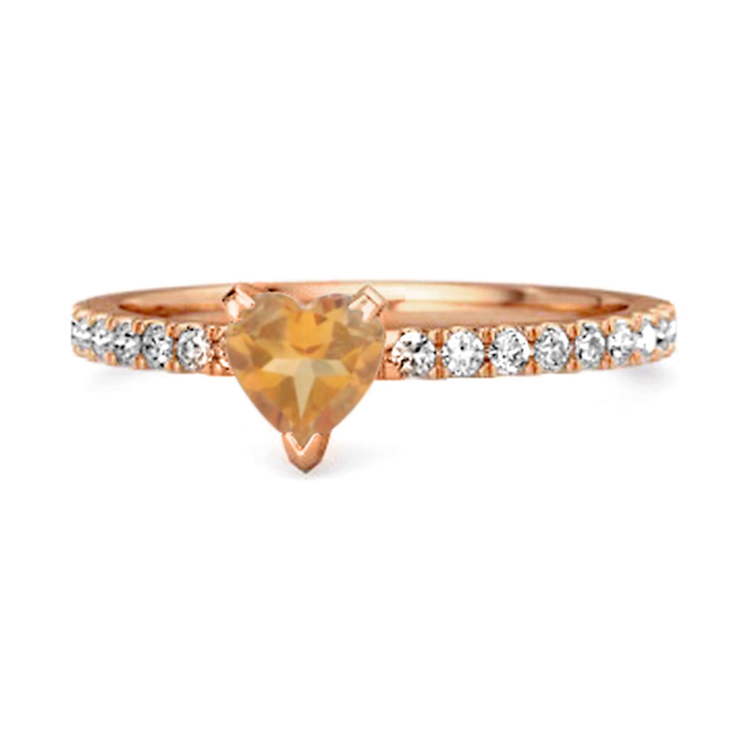 Citrine Pave White Topaz Solitaire Band Ring - 925 Sterling Silver Rose Gold Vermeil 9 ярко-розовый