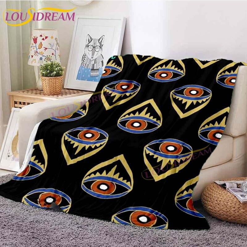 Evil Eye Blanket Turkish Nazar Spiritual Art Blanket Vintage Mid Century Flannel Blanket Sofa Chair Throw Blanket Travel Blanket