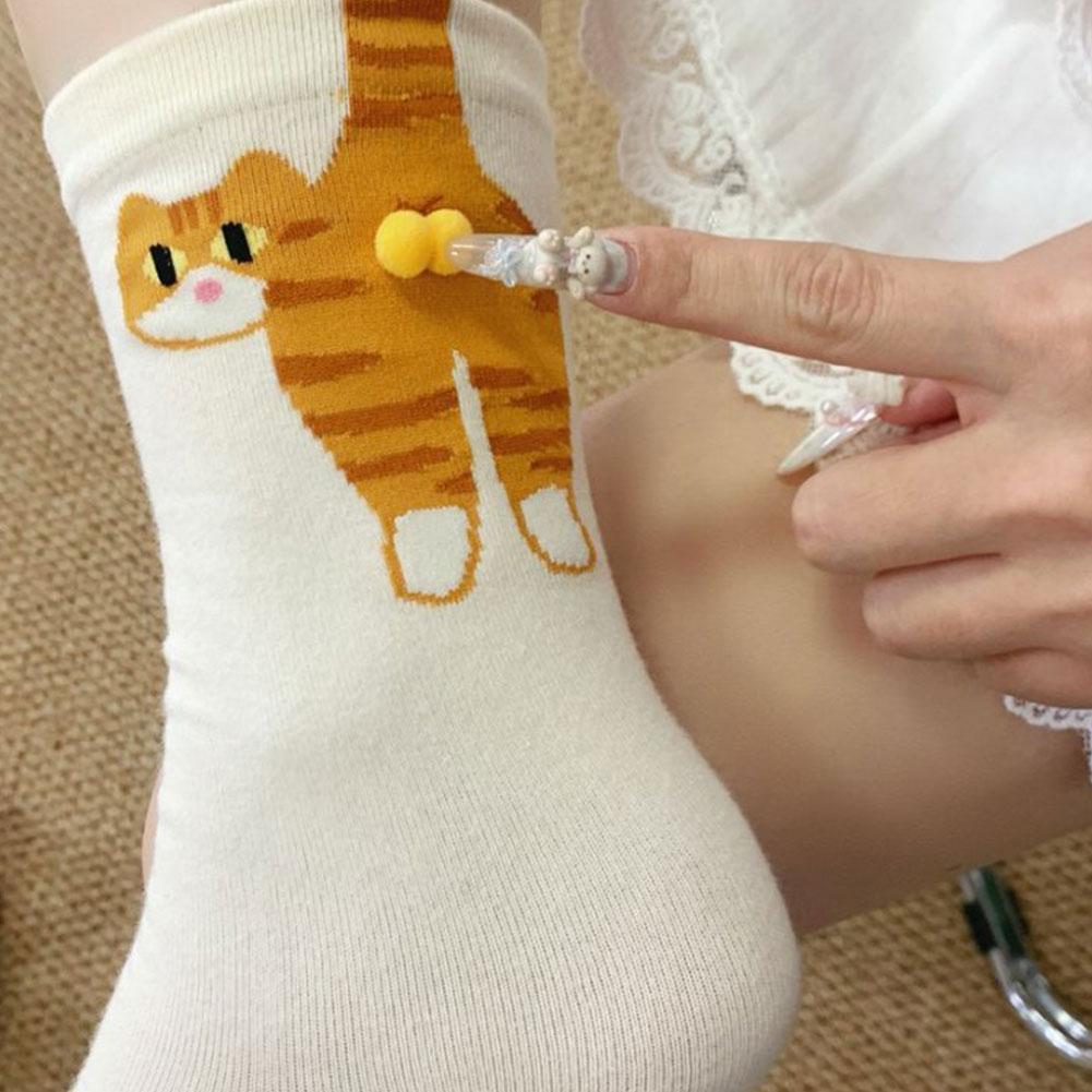 Ins Cat Egg Cotton Socks Couple Socks Cat Balls Kawaii Hand Knitting Socks Cartoon Ginger Cat Tabby Creative Gifts