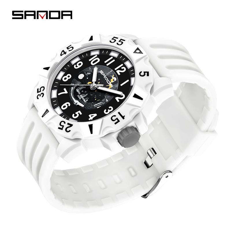 Sanda Trendy Personalized Luminous Waterproof Quartz Student Wristwatch белый