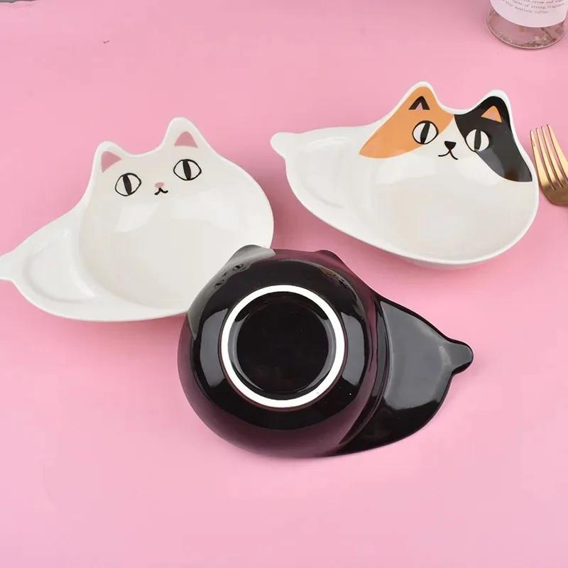 Ceramics Cute Cat Salad Bowl One Ear Dessert Bowl Japanese Three-coloured Cat Ceramic Tableware Home Kitchen Supplies Dinnerware