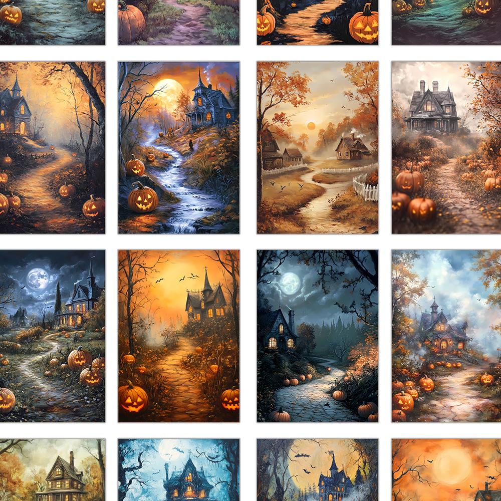 32pcs, watercolor Halloween landscape postcards, scary retro, birthday/anniversary gifts, collectible, giftable, and mailable