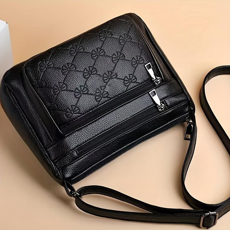 Black Crossbody Bag with Adjustable Strap and Zipper Closure, Casual Solid Color Messenger Bag with Tassel Detail and Polyester Lining