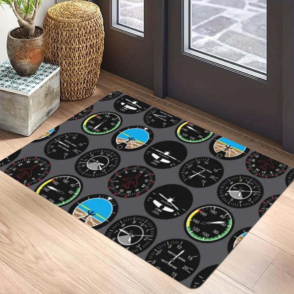 Aviation Theme Carpet Mat - Spitfire Airplane Rainbow Stripes Flight Route Pilot Collector Decorative Home Decoration Rug