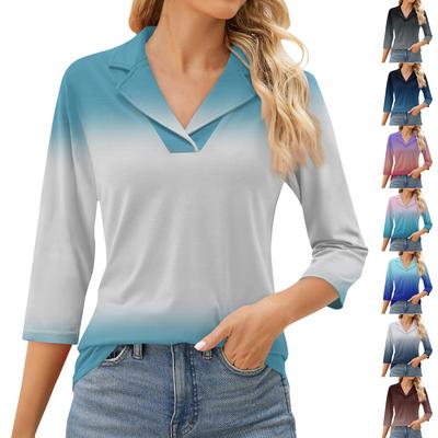 Women's Fashion Leisure Seven -point Sleeve V Neck Insert Cuff Stitching Print Top