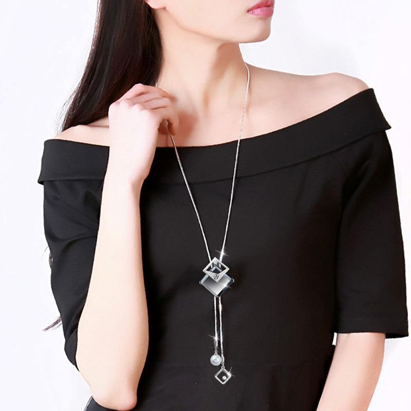 New Arrival Long Necklaces for Women Fashion Gray Crystal Choker Collier Femme Statement Necklaces & Pendants Accessories