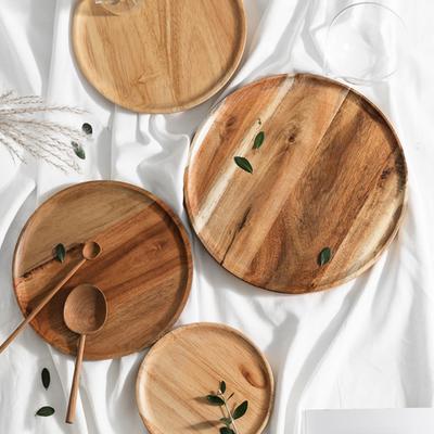 Wooden Cake Platter & Fruit Tray Circular Decorative Coffee Table Tray with Raised Edges Kitchen Serving Platter for Parties