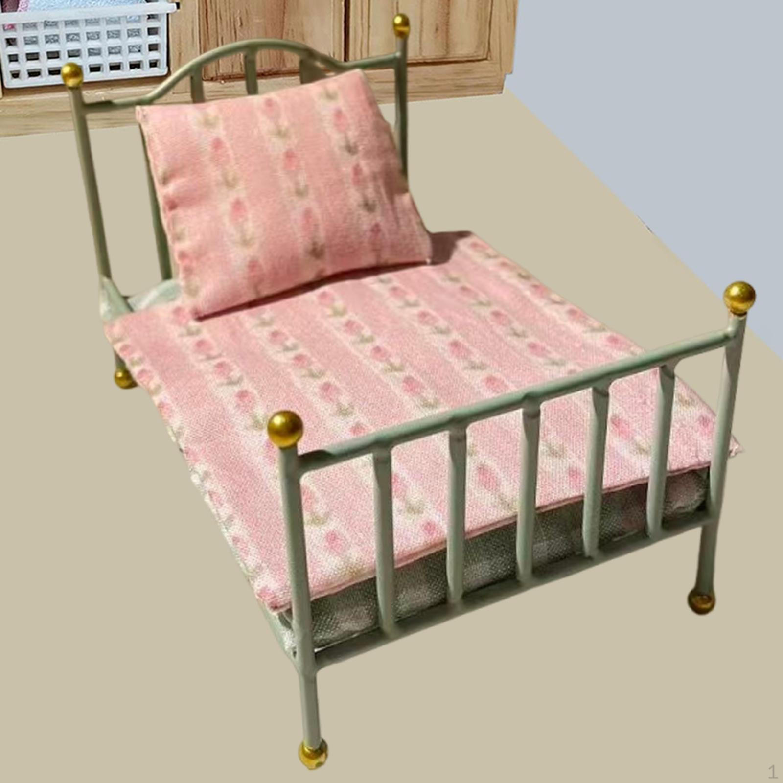 

Меблі для лялькового будиночка Ліжко Декор Аксесуари Міні Декоративні з Постільною білизною Подарунки на День народження зелений