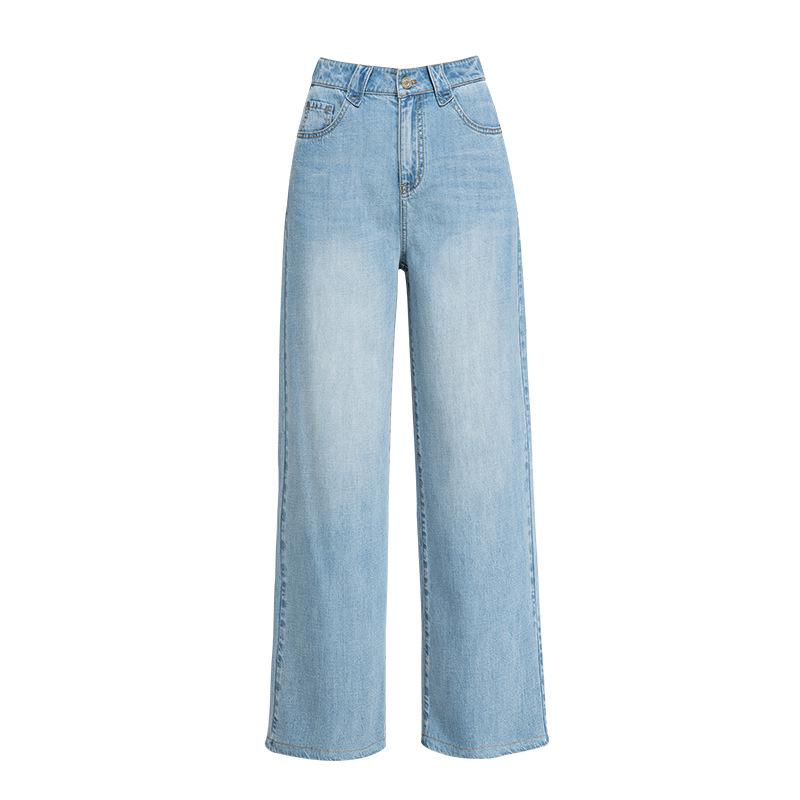 Xin Ge Tencel Linen Wide-Leg Denim Pants: Cool, Flowy, Elastic Waist, Floor-Length. 31