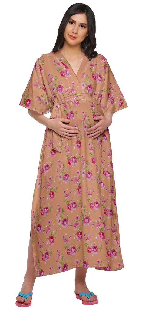 Moomaya Womens Long Maternity Kimono Sleeves Button Down Maxi Dress Kaftan