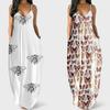 Women Fashion Large Size Print Sexy Deep V Sling Long Skirt Casual Dress