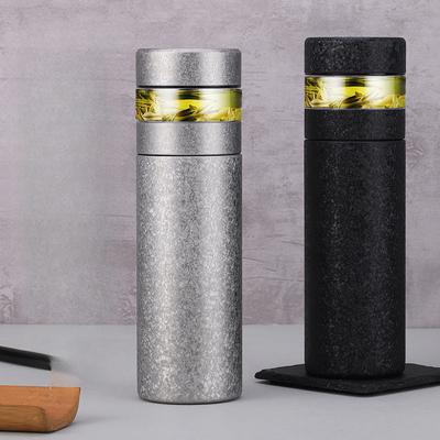 New Simple Inner Titanium Outer Steel Tea Separation Thermos Cup Ice Flower Double Layer Titanium Cup Business Gift Box Tea Cup