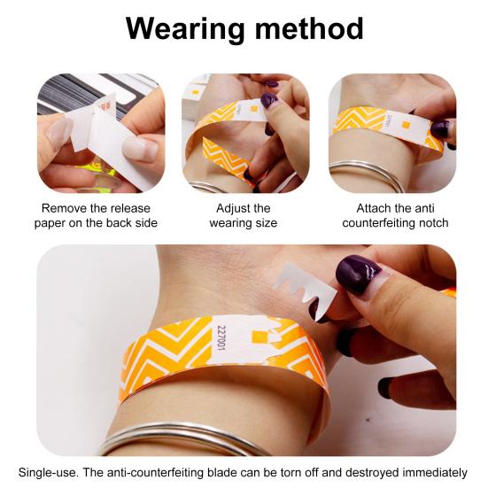100 Pcs Disposable Paper Wristbands Fluorescent Adhesive Event Wrist Bands Party Favor ID Bracelets for Concerts Festivals