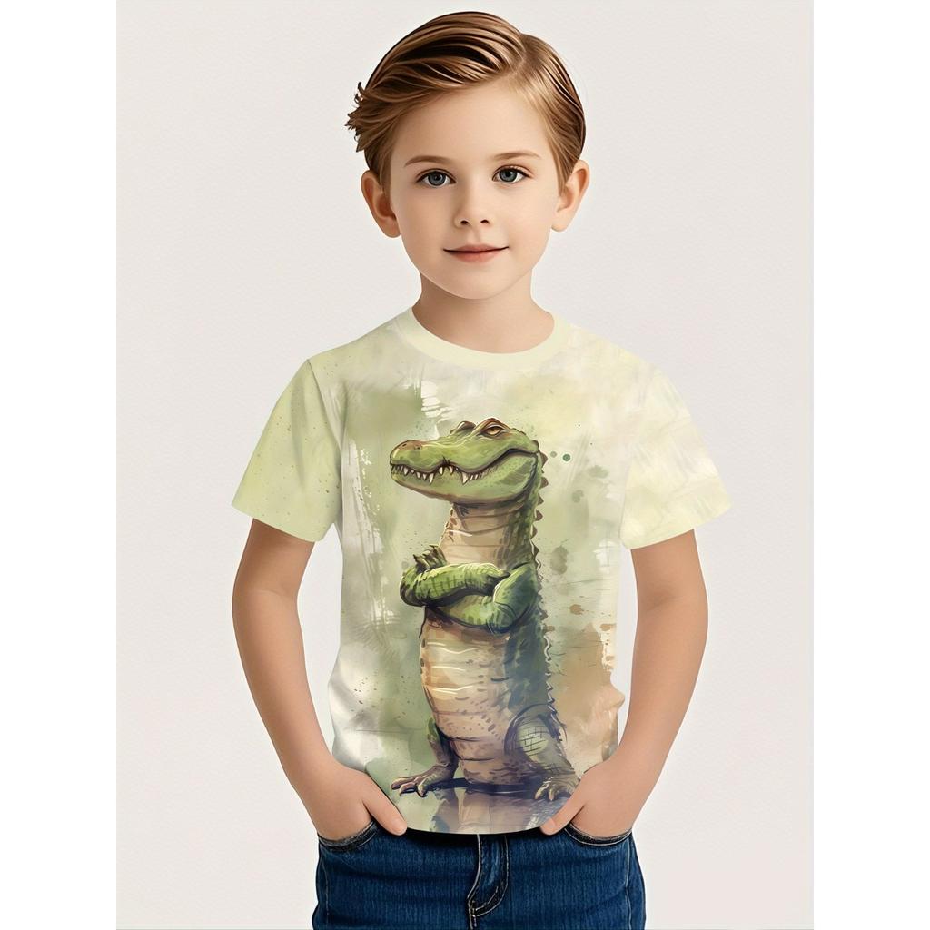 Summer Round Neck Cartoon Animal Pattern 3D Printed Top Fashionable Casual Short Sleeved Children's Boy T-shirts