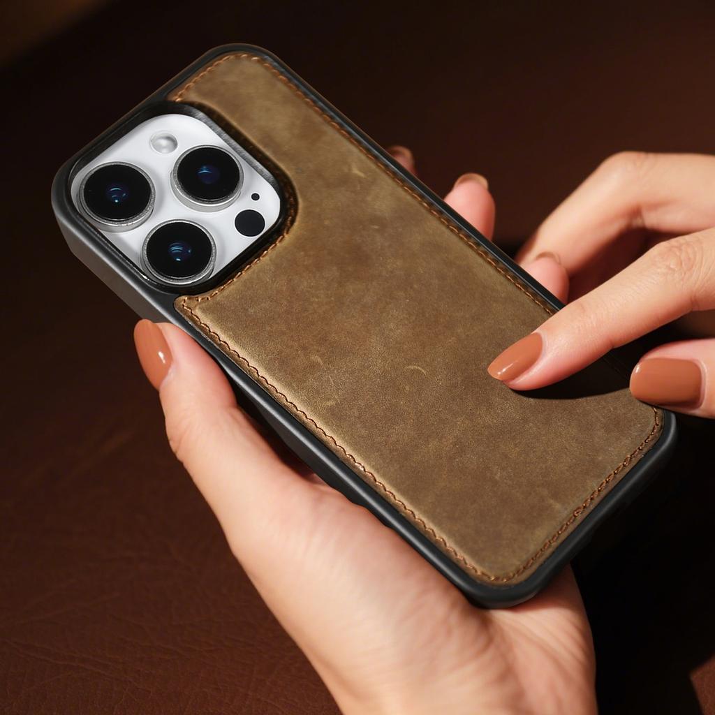 Retro Crazy Horse Pattern Genuine Leather Case For iPhone 16 Pro Max 15 14 13 12 11 Luxury Cowhide Back Cover Protective Shell