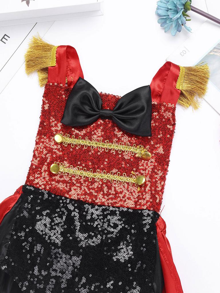 Baby Girls Ringmaster Circus Costume Sleeveless Sequined Bowknot Romper Feather Mini Top Hat Halloween Cosplay Outfit
