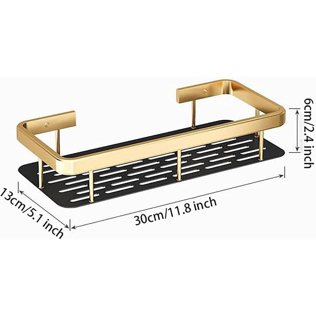 2 Pcs Aluminium Heavy Duty Self Adhesive Bathroom Shelf for Wall, Multipurpose Wall Mounted Bathroom Organiser, Washroom Organizer (Gold)